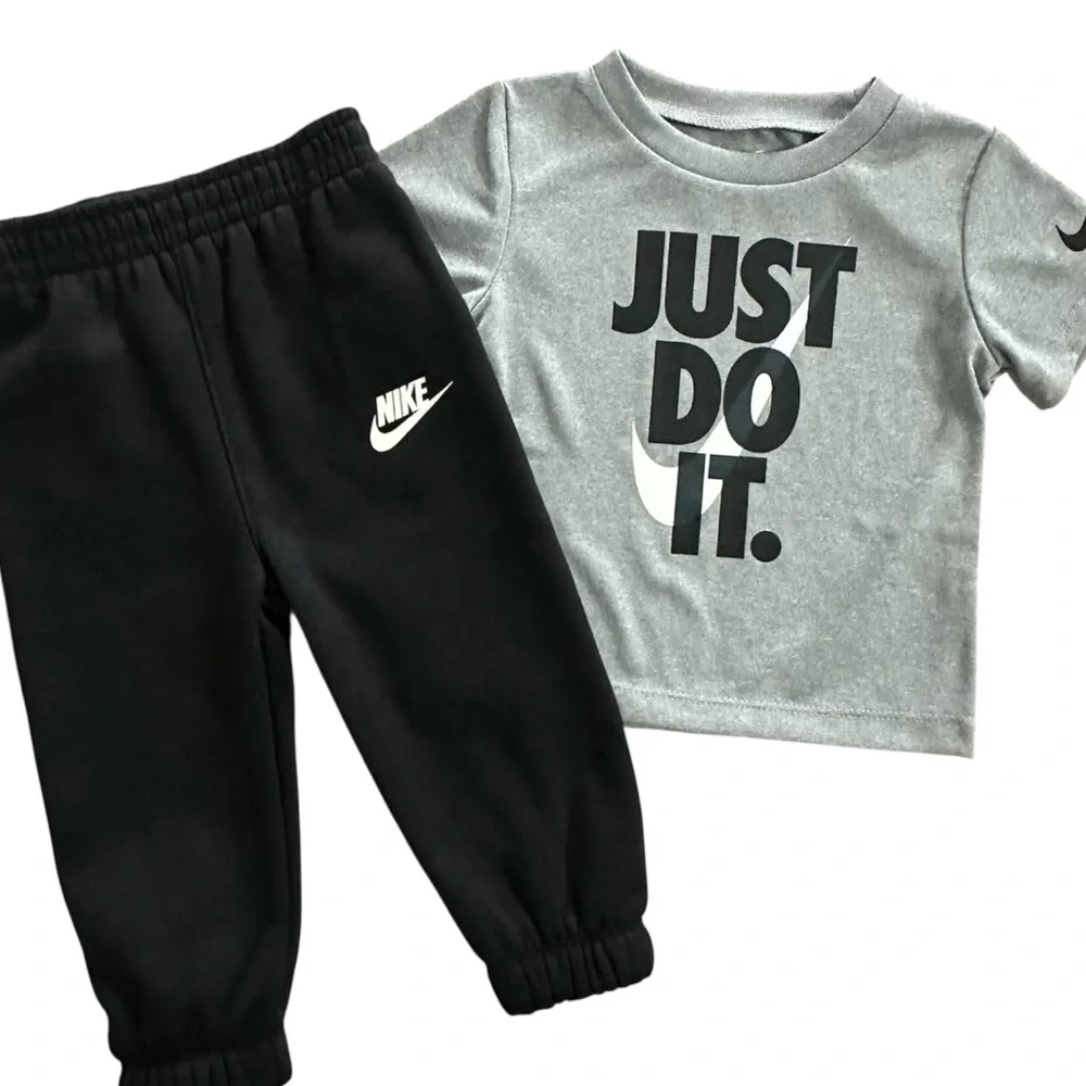 Nike DRI-Fit Gray Short Sleeve T-Shirt & Jogger Pants Boys 12 Months NWT